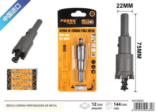 [04682] Broca corona perforadora de metal 22mm - Herramientas de ferretería