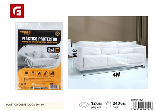 [04742] Plástico cubretodo 6µm 3x4m para protección de superficies durante la pintura