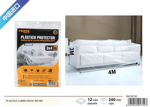 [04742] Plástico cubretodo 6µm 3x4m para protección de superficies durante la pintura