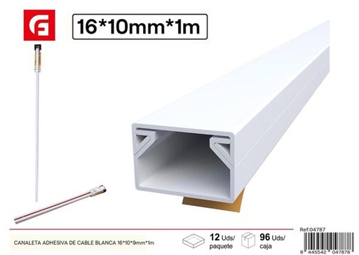 [04787] Canaleta adhesiva de cable blanca 16x10x9mm*1m para organización