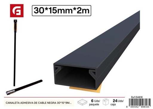 [04816] Canaleta adhesiva de cable negra 30*15*9mm*2m para organización