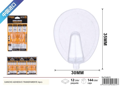 [04825] Gancho adhesivo transparente 4 pcs - Accesorios de ferretería