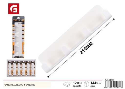 [04837] Gancho adhesivo 4 ganchos para colgar objetos