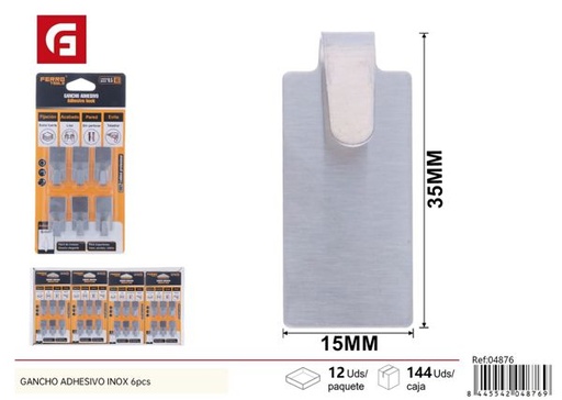 [04876] Gancho adhesivo de acero inoxidable 6pcs sujeción