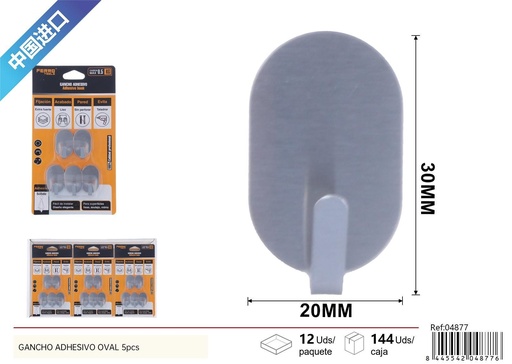 [04877] Gancho adhesivo oval 5 piezas - Accesorios de ferretería