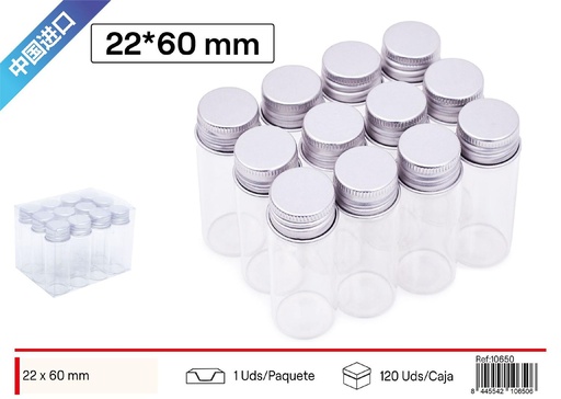 [10650] Botellita de cristal con tapa de aluminio 22x60mm 12pcs