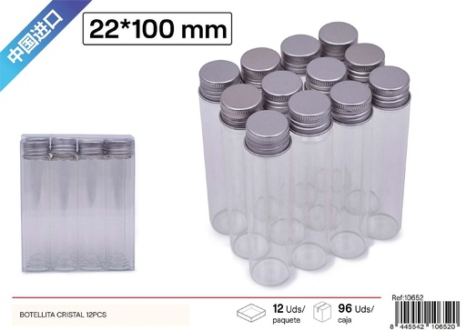 [10652] Botellita de cristal con tapa de aluminio 22x100mm 12pcs para almacenamiento de líquidos