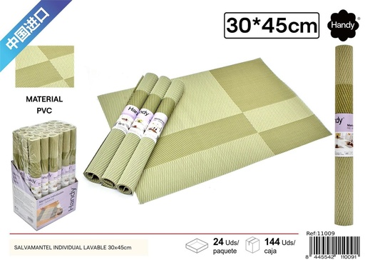 [11009]  Salvamanteles individual lavable 30x45 cm verde a cuadros - Textiles para el hogar