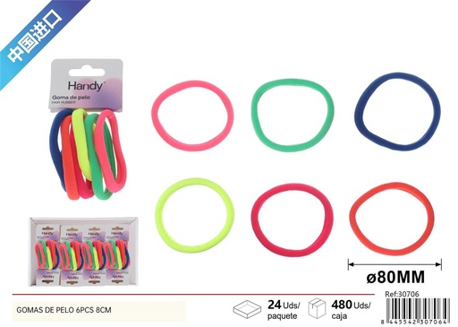 [30706] Gomas de pelo fluorescentes 6pcs 8cm - Accesorios de belleza y peinado