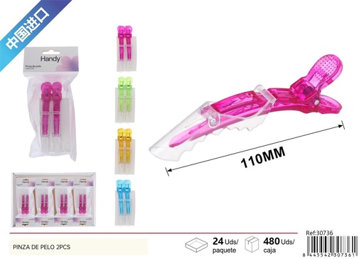 [30736] Pinza de pelo crocodilo transparente 2pcs - Accesorio de belleza