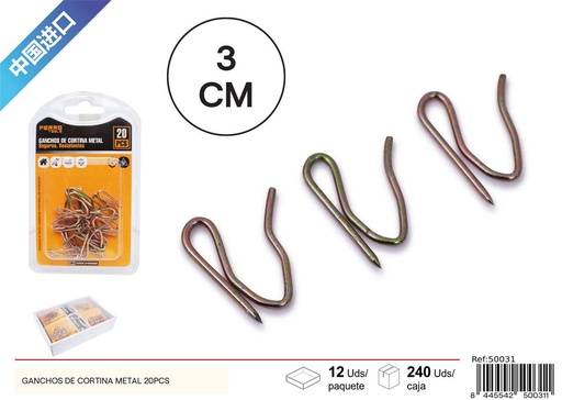 [50031] Ganchos de cortina metálicos con acabado colorido 20 pcs - Accesorios de baño