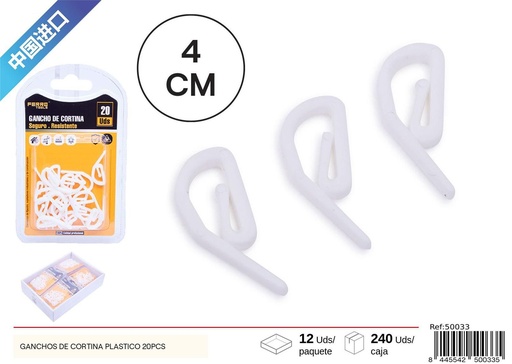 [250033] Ganchos de cortina de plástico 20pcs para baño y duchas