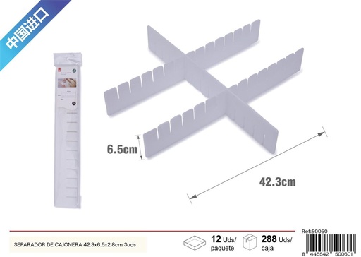 [50060] Separador de cajonera 42.3x6.5x2.8cm 3 uds - Organización del hogar y separadores