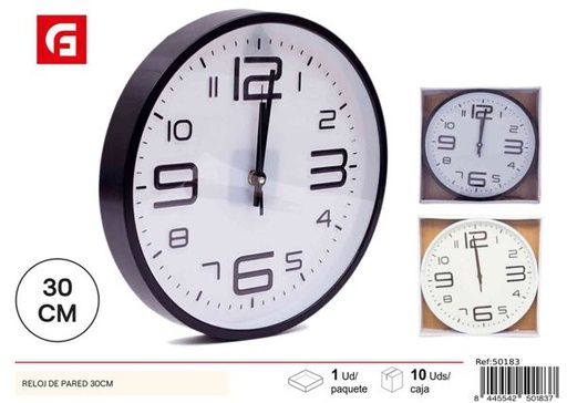 [50183] Reloj de pared 30cm marco negro/blanco