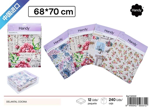 [50331] Delantal de cocina estampado 60x70cm mezcla de lino y algodón