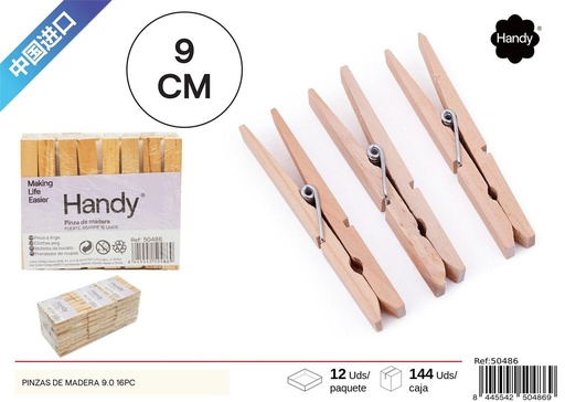 [50486] Pinza de ropa de madera 9.0 16 piezas - Accesorios de limpieza