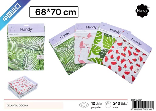 [50834] Delantal de cocina de algodón y lino - Estampado floral