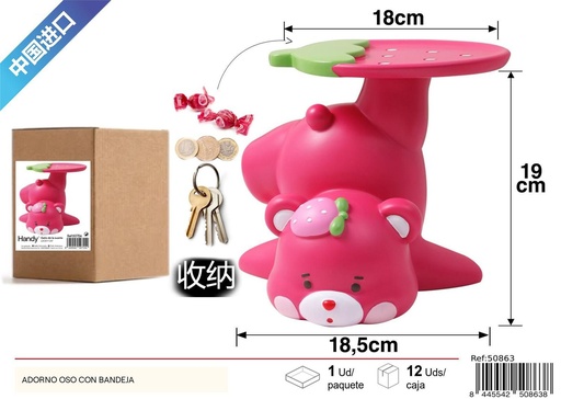 [50863] Adorno oso con bandeja color malva - Decoración del hogar