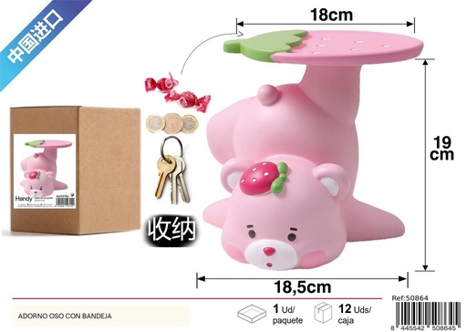 [50864] Adorno oso con bandeja color rosa - Decoración del hogar