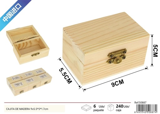[250887]  Cajita de madera plana de pino 9*5.5*5*1.7 cm - Decoración del hogar