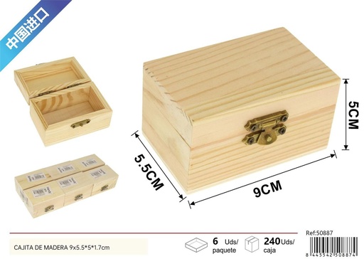 [50887] Cajita de madera 9x5.5x5x1.7cm para almacenamiento y decoración