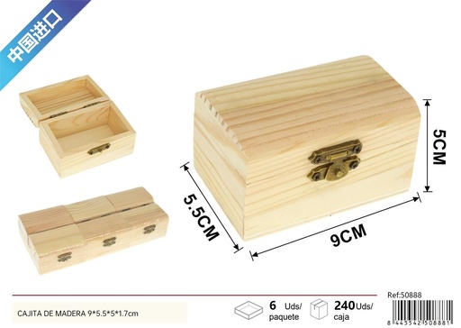 [50888]  Cajita de madera abovedada de pino 9*5.5*5*1.7 cm - Decoración del hogar
