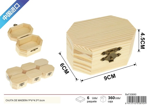 [250890] Cajita de madera 9x6x4.5x1.6cm - Decoración y almacenamiento