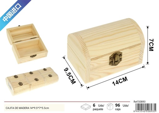 [50893] Cajita de madera 14x9.5x7x3.5cm para almacenamiento