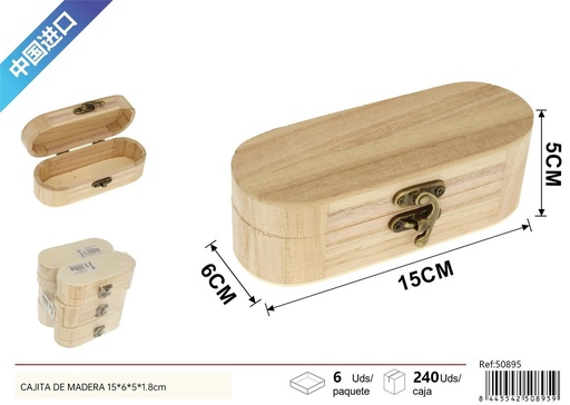 [50895] Cajita ovalada de madera de paulownia (6 pcs) 15x6x5x1.8 cm - Almacenamiento de decoración