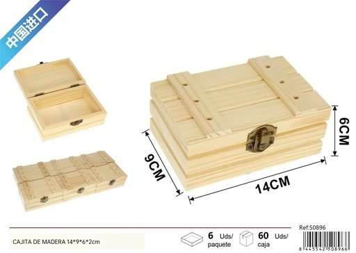 [50896] Cajita de madera con tapa 14x9x6x2 cm - Decoración del hogar