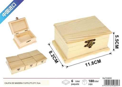 [50899] Cajita de madera 11.8x8.2x5.5x1.7cm para almacenamiento