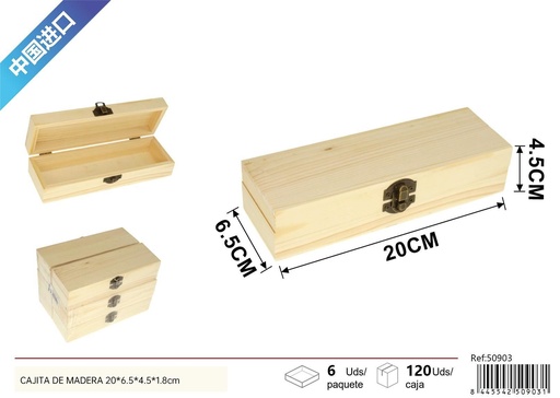 [250903] Cajita de madera 20x6.5x4.5x1.8cm para almacenamiento