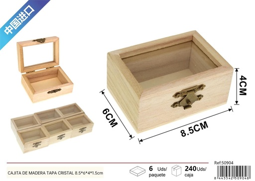 [50904] Cajita de madera tapa de cristal 8.5x6x4x1.5cm - Decoración y almacenamiento