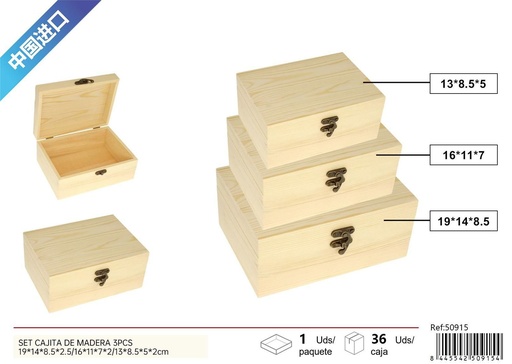 [50915] Set de cajitas de madera (3pcs) 19x14x8.5cm / 16x11x7cm / 13x8.5x5cm