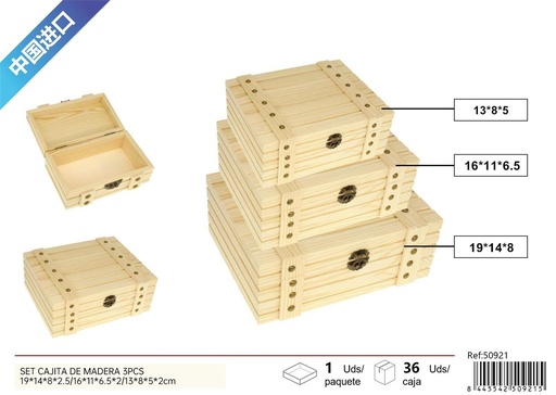 [50921] Caja de madera set de 3 piezas 19x14x8 cm - Decoraciones de hogar