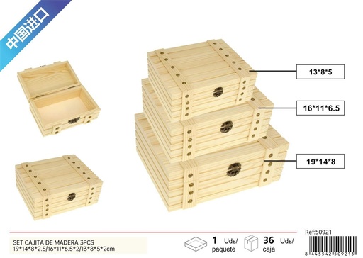 [50921] Set de 3 cajitas de madera