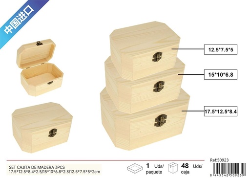 [50923] Set de cajitas de madera 3 piezas 17.5x12.5x8cm - Almacenamiento decorativo