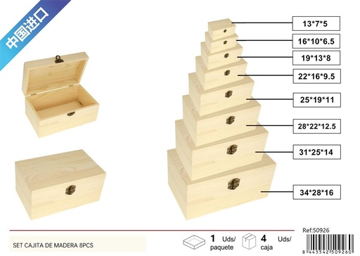 [50926] Set de cajita de madera 8pcs para almacenamiento y decoración