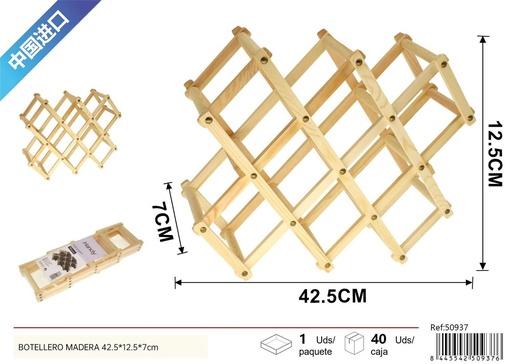[50937] Botellero de madera 42.5x12.5x7cm para almacenamiento de vino