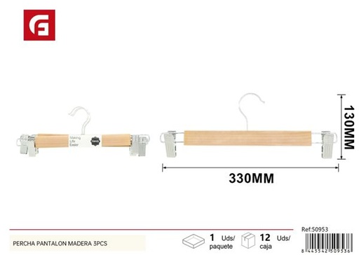 [50953] Percha para pantalones de madera 3pcs para armarios