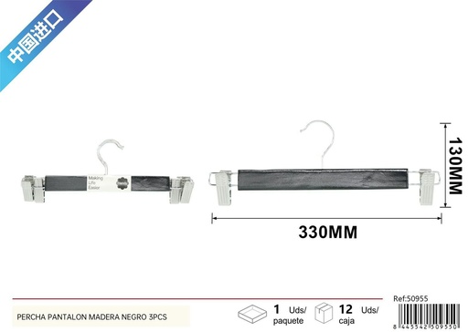 [250955] Perchas de madera negro 3 pcs - Artículos de hogar