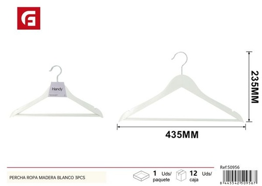 [50956] Perchas de ropa de madera blanco 3pcs para organización