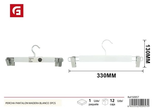 [50957] Percha pantalón madera blanco 3pcs para armarios