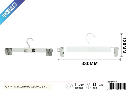 [50957] Perchas de madera blanco 3 pcs - Artículos de hogar 