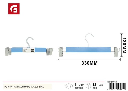 [50961] Percha de madera azul para pantalones 3pcs