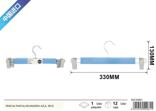 [50961] Percha de madera azul para pantalones 3pcs