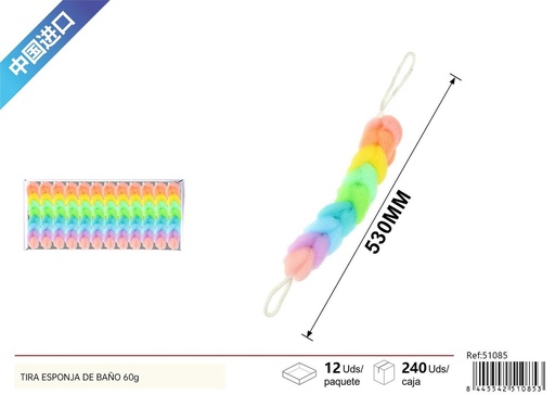 [51085] Tira esponja de baño colorida 60g - Productos de cuidado personal