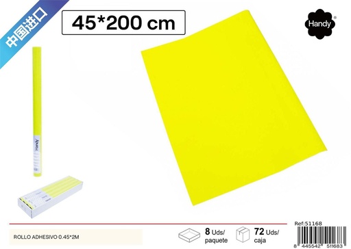 [51168] Rollo adhesivo papel decorativo en color flúor amarillo 0.45x2m