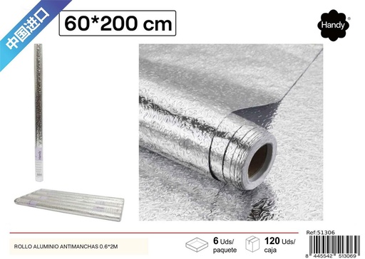 [51306] Rollo aluminio antimanchas 0.6x2m para cocina