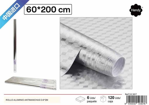 [51307] Rollo de aluminio antimanchas 0.6x2m, decoración